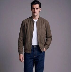 Zara Brown Faux Suede Quilted Reversible Bomber Jacket